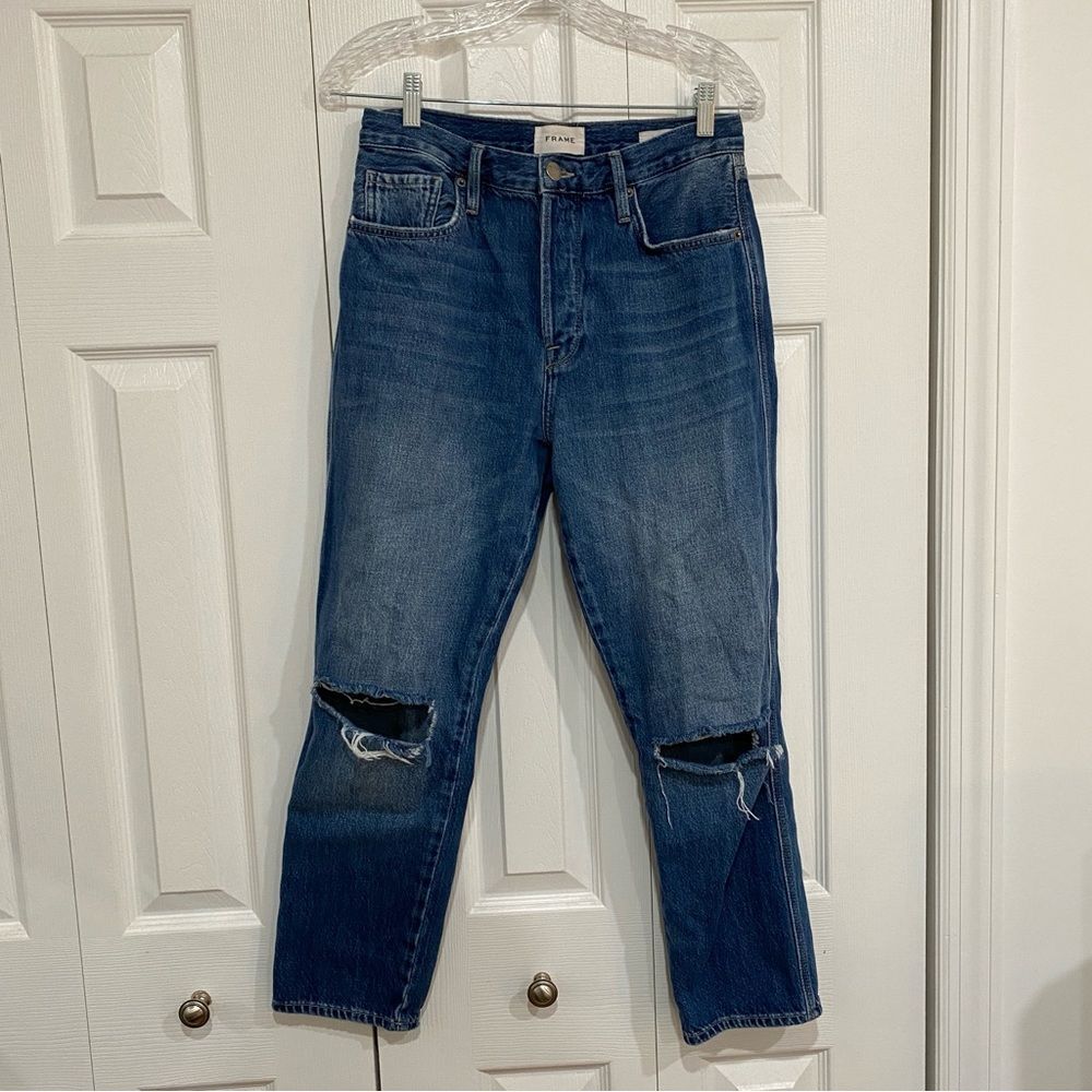 FRAME Denim Le Original Kessler Rips High rise Straight Leg sz 28 - Picture 3 of 13